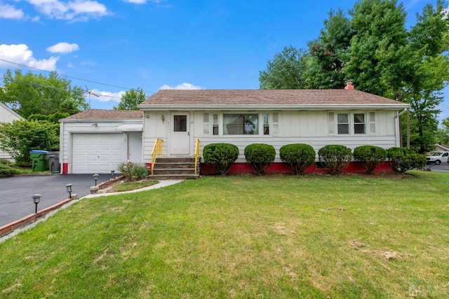 25 Lamar Ave, Edison, NJ 08820 - single story home with an attached garage, a front yard, driveway, and a chimney