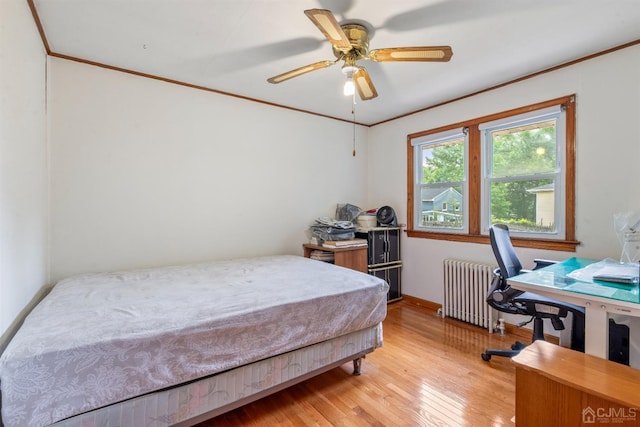 25 Lamar Ave, Edison, NJ 08820 - bedroom featuring radiator heating unit, light wood-style flooring, crown molding, and a ceiling fan