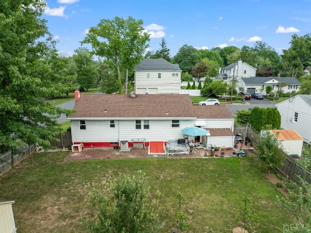 25 Lamar Ave, Edison, NJ 08820 - rear view of property with a patio, a fenced backyard, and a chimney