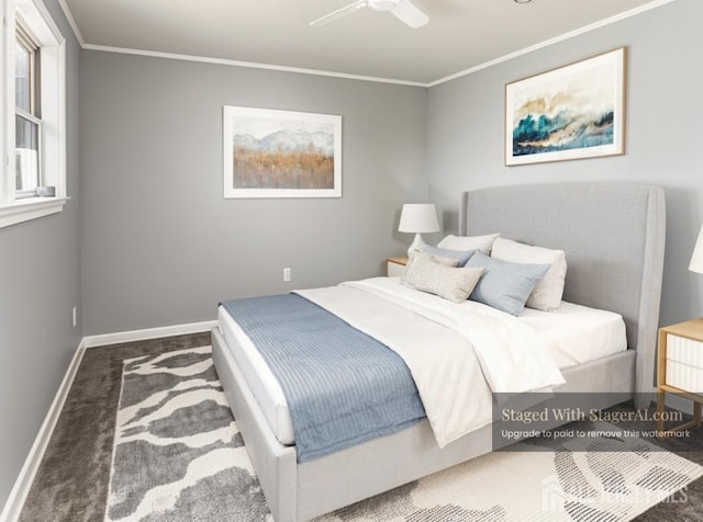 2 Haven Ter, Sayreville, NJ 08859 - bedroom featuring carpet floors, ornamental molding, baseboards, and a ceiling fan
