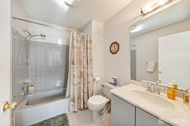 253 Nebula Rd, Piscataway, NJ 08854 - bathroom featuring shower / tub combo, vanity, tile patterned flooring, and a textured ceiling