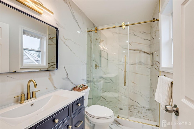 24 Savoy St, Colonia, NJ 07067 - bathroom with toilet, a marble finish shower, and vanity