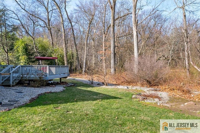 27 Revere Ct, West Windsor, NJ 08550 - view of green lawn with a wooden deck