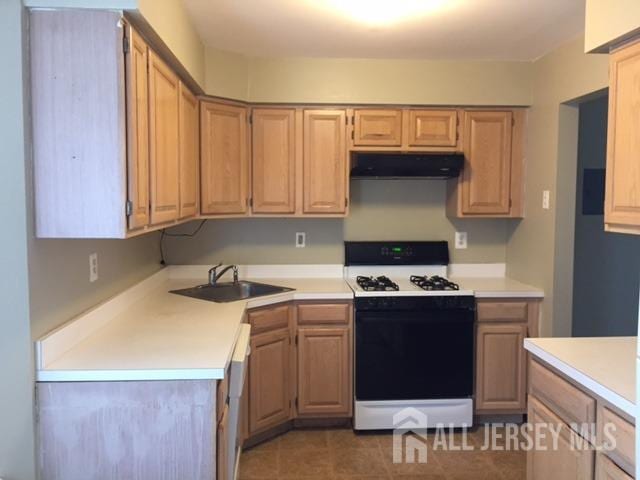 2910 Jesse Way, Piscataway, NJ 08540 - kitchen featuring range with gas cooktop, ventilation hood, light countertops, and dishwashing machine