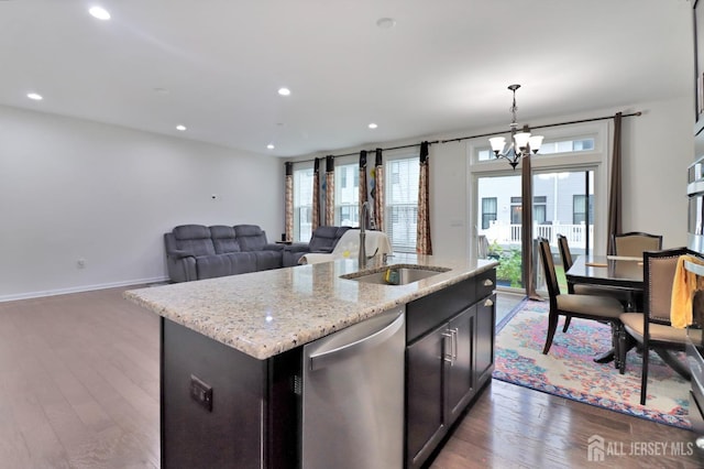 9 Clover Ln, Monroe, NJ 08831 - kitchen featuring stainless steel dishwasher, a sink, a chandelier, healthy amount of natural light, and recessed lighting