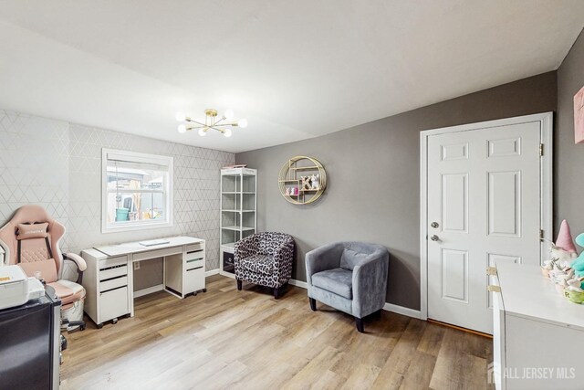 20 S So 8th Ave, Manville, NJ 08835 - sitting room with light wood finished floors, a chandelier, an office area, and baseboards