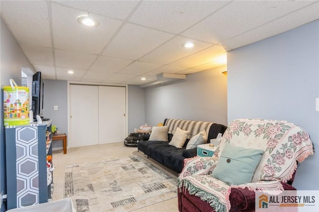 5 Channing Rd, East Brunswick, NJ 08816 - living area featuring recessed lighting, carpet flooring, and a paneled ceiling