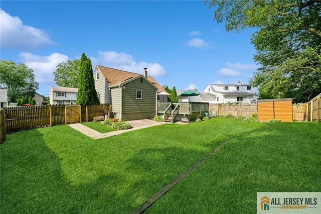 5 Channing Rd, East Brunswick, NJ 08816 - back of property with a fenced backyard, a deck, a residential view, and a patio