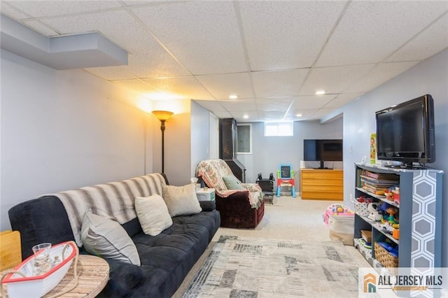 5 Channing Rd, East Brunswick, NJ 08816 - carpeted living area with a drop ceiling and recessed lighting