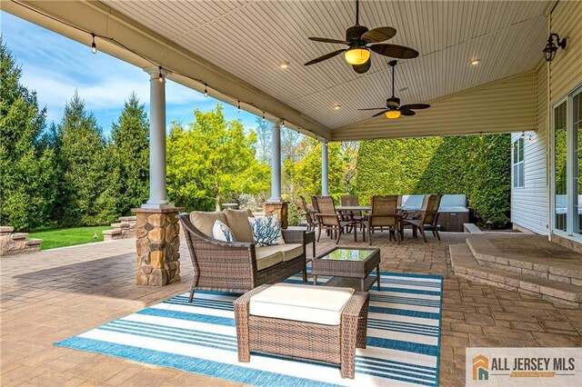 4 Van Gogh Ct, South Brunswick, NJ 08852 - view of patio / terrace with outdoor dining area, an outdoor hangout area, and ceiling fan