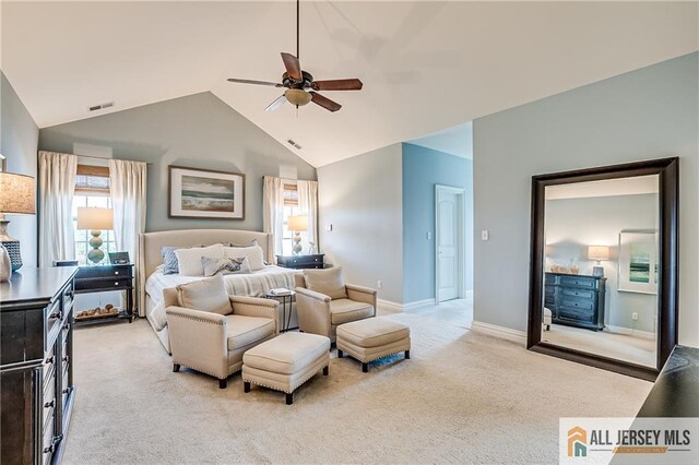4 Van Gogh Ct, South Brunswick, NJ 08852 - bedroom with light carpet, vaulted ceiling, baseboards, and a ceiling fan
