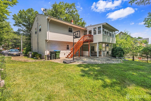1099 New Dover Rd, Edison, NJ 08820 - back of property featuring a chimney, a yard, a patio, and stairway