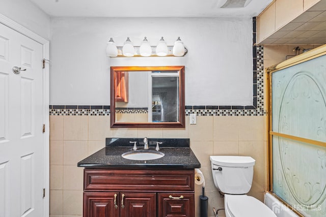 1099 New Dover Rd, Edison, NJ 08820 - bathroom with tile walls, vanity, and shower / bathtub combination
