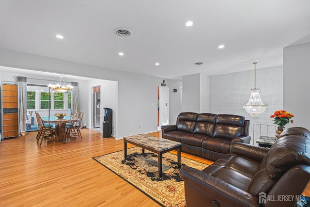 1099 New Dover Rd, Edison, NJ 08820 - living area featuring a chandelier, light wood finished floors, and recessed lighting