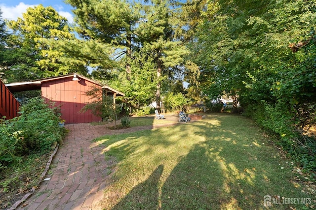 view of yard with an outbuilding