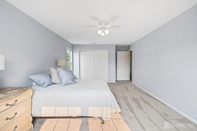 3 Devon Ct, Monroe, NJ 08831 - bedroom featuring baseboards, light colored carpet, a closet, and ceiling fan