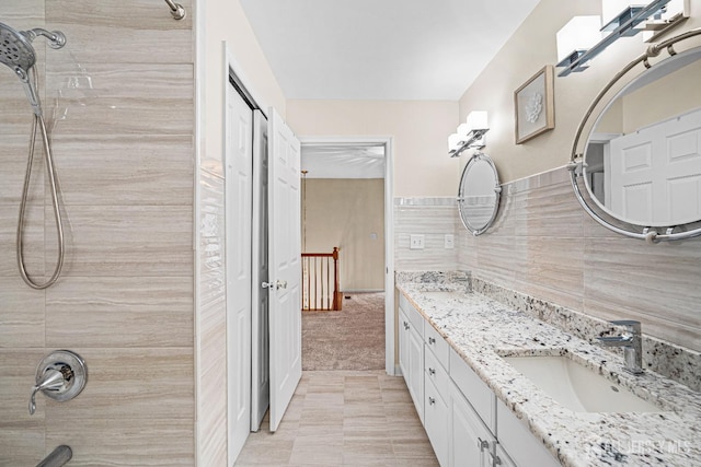 3 Devon Ct, Monroe, NJ 08831 - full bath featuring a tile shower, double vanity, and tile walls