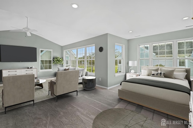 3 Devon Ct, Monroe, NJ 08831 - bedroom with carpet floors, baseboards, multiple windows, recessed lighting, and lofted ceiling