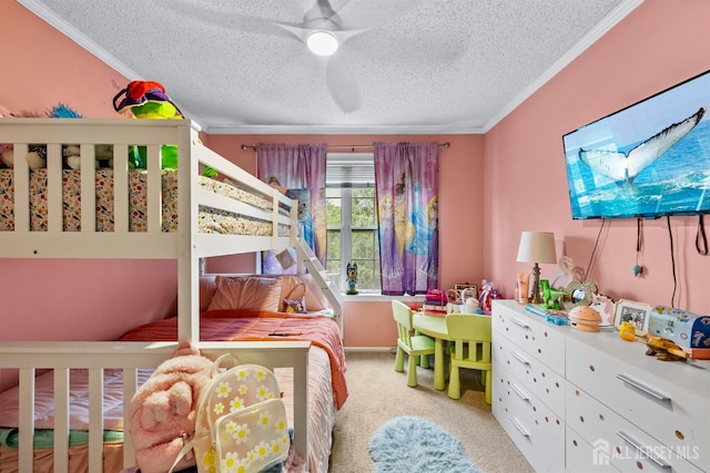 6 Amethyst Way, Franklin Twsp, NJ 08823 - carpeted bedroom with a textured ceiling, ornamental molding, and ceiling fan