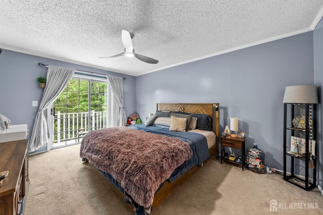 6 Amethyst Way, Franklin Twsp, NJ 08823 - bedroom with carpet floors, access to exterior, crown molding, a textured ceiling, and ceiling fan