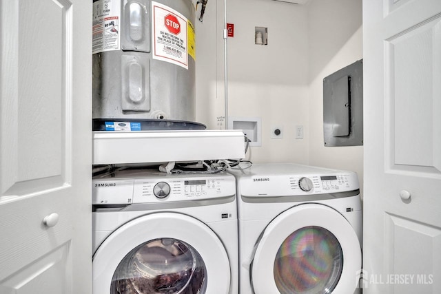 495 Newport Way Unit B, Monroe, NJ 08831 - washroom with water heater, electric panel, washer and dryer, and laundry area