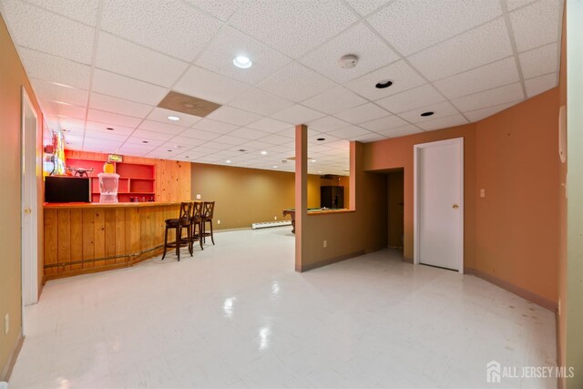 6 Allison Ct, Edison, NJ 08820 - living area with a dry bar, a drop ceiling, tile patterned floors, baseboards, and recessed lighting