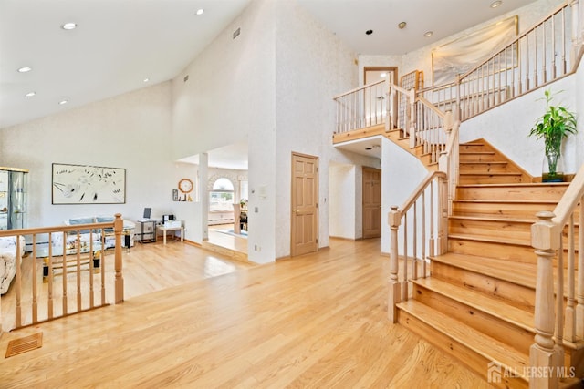 6 Allison Ct, Edison, NJ 08820 - stairway featuring wood finished floors, a high ceiling, and recessed lighting