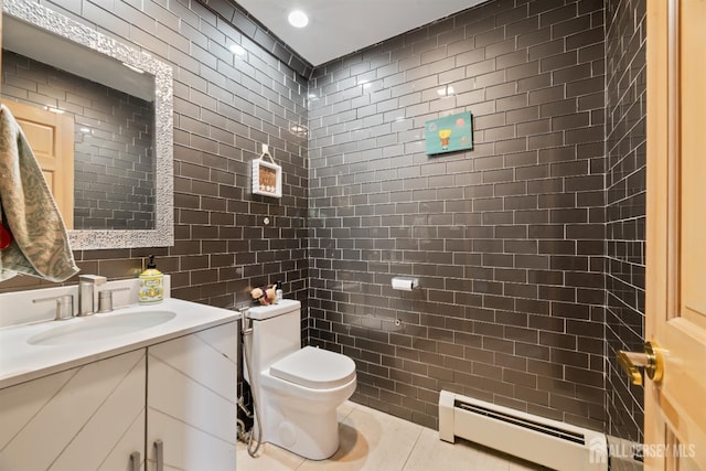 6 Allison Ct, Edison, NJ 08820 - bathroom with a baseboard radiator, tile walls, vanity, and toilet