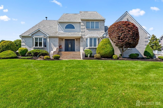 6 Allison Ct, Edison, NJ 08820 - view of front of house with a front lawn, brick siding, and a shingled roof