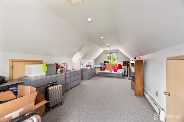 6 Allison Ct, Edison, NJ 08820 - bedroom with a baseboard heating unit, lofted ceiling, carpet, and recessed lighting