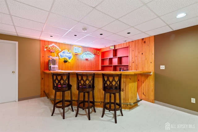 6 Allison Ct, Edison, NJ 08820 - indoor dry bar with wood walls, a drop ceiling, recessed lighting, baseboards, and tile patterned floors