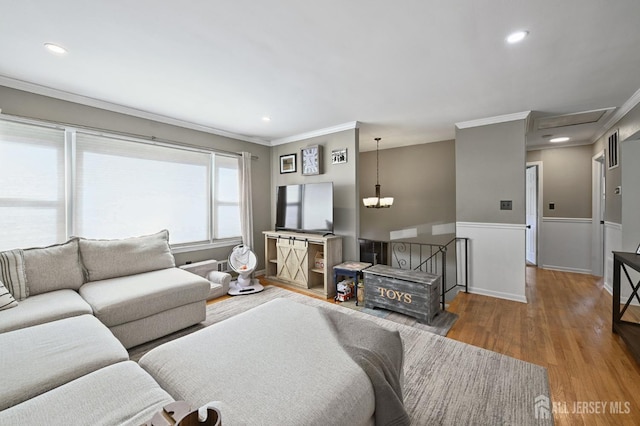56 3rd Ave, Port Reading, NJ 07064 - living room featuring crown molding, wood finished floors, and recessed lighting
