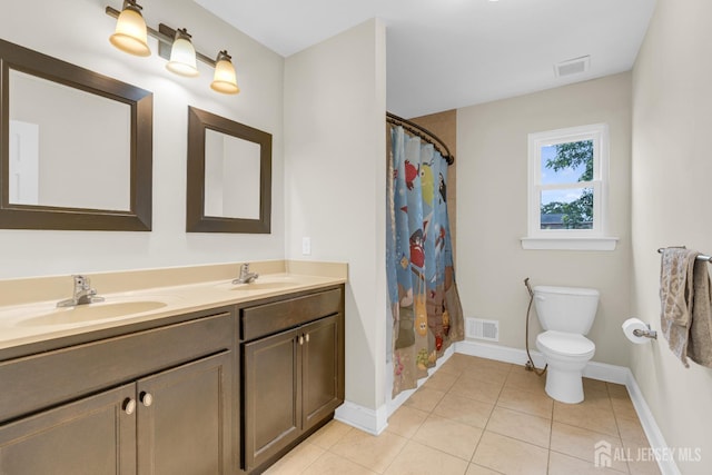 51 N Smith St, Avenel, NJ 07001 - bathroom with double vanity, a shower with shower curtain, and tile patterned floors