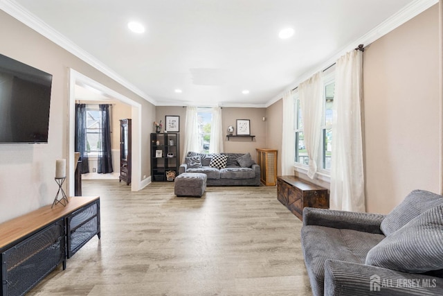 1402 Glenwood Dr, Piscataway, NJ 08854 - living room with recessed lighting, crown molding, light wood-style floors, and baseboards