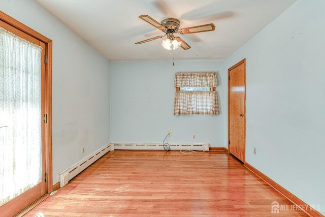 79 S Hill Rd, Colonia, NJ 07067 - empty room with ceiling fan, light wood-type flooring, baseboard heating, a baseboard radiator, and baseboards