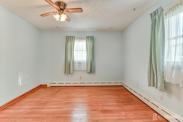 79 S Hill Rd, Colonia, NJ 07067 - empty room featuring a baseboard radiator, light wood finished floors, a ceiling fan, baseboard heating, and baseboards