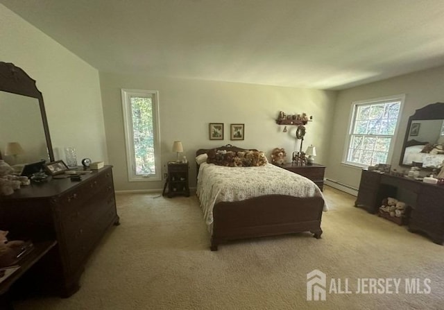188 N Rd, Chester Twp, NJ 07930 - bedroom with a baseboard heating unit and light carpet