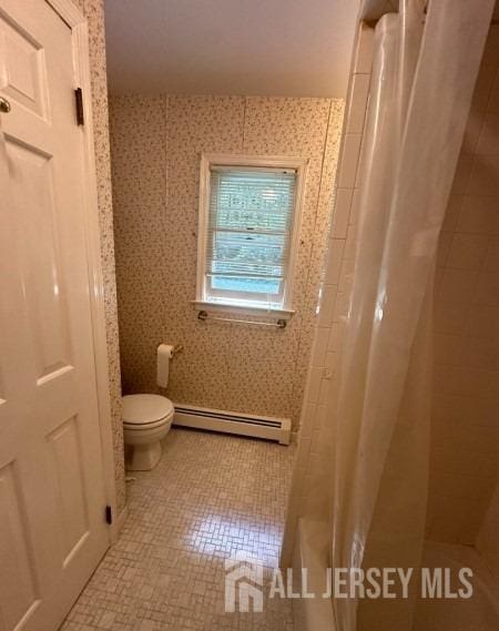 188 N Rd, Chester Twp, NJ 07930 - bathroom featuring a baseboard radiator, toilet, and tile patterned floors