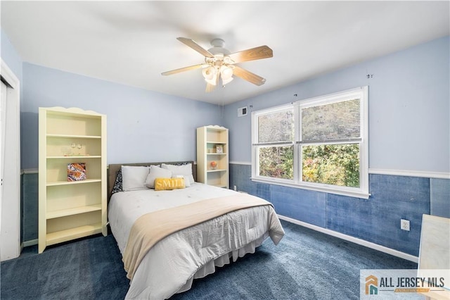 bedroom with carpet and ceiling fan