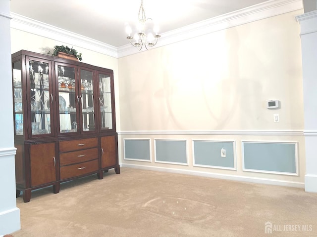 2109 Conrad Way, Franklin, NJ 08873 - unfurnished dining area with carpet flooring, a chandelier, and crown molding