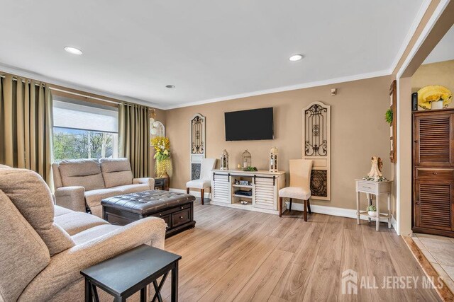 6 Muravski Ct, South River, NJ 08882 - living room with light wood-style floors, ornamental molding, and recessed lighting
