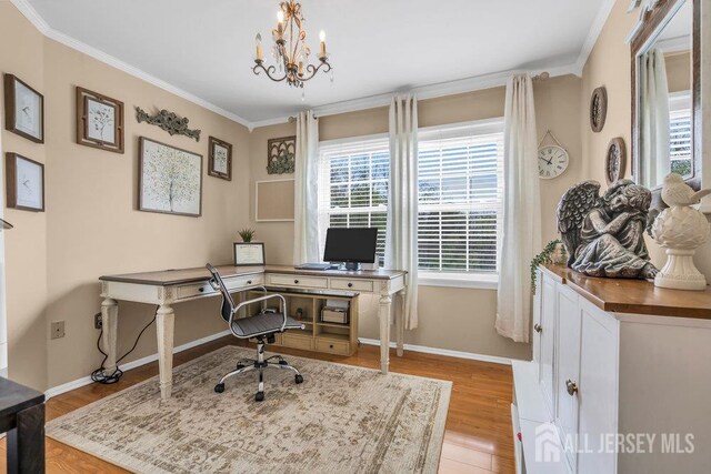 6 Muravski Ct, South River, NJ 08882 - office space featuring healthy amount of natural light, crown molding, light wood-style floors, and a chandelier
