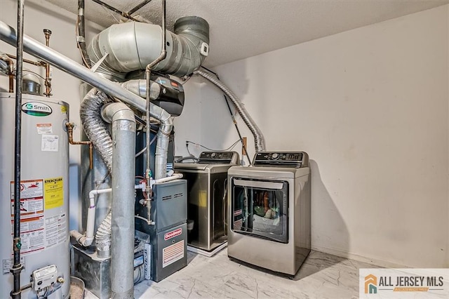32 Prestwick Way Unit 32, Edison, NJ 08820 - washroom with water heater, washer and dryer, and marble finish flooring