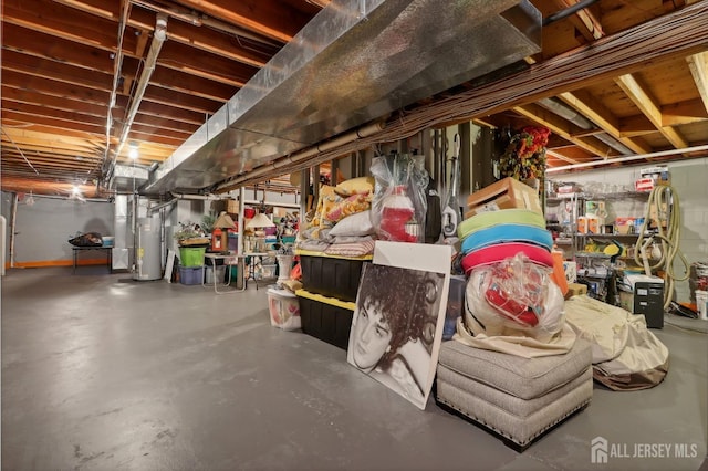 basement featuring gas water heater