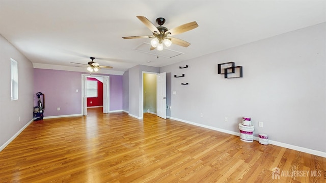 811 Shore Concourse, Keyport, NJ 07735 - unfurnished living room with ceiling fan, attic access, light wood-style floors, and baseboards