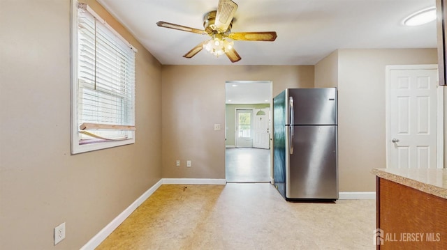 811 Shore Concourse, Keyport, NJ 07735 - kitchen featuring freestanding refrigerator, a ceiling fan, baseboards, and light countertops