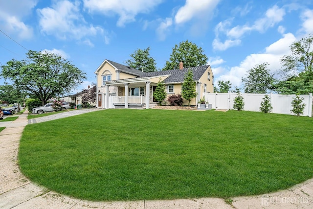 34 Sims Rd, Edison, NJ 08817 - view of front facade featuring covered porch, a chimney, stucco siding, and a shingled roof