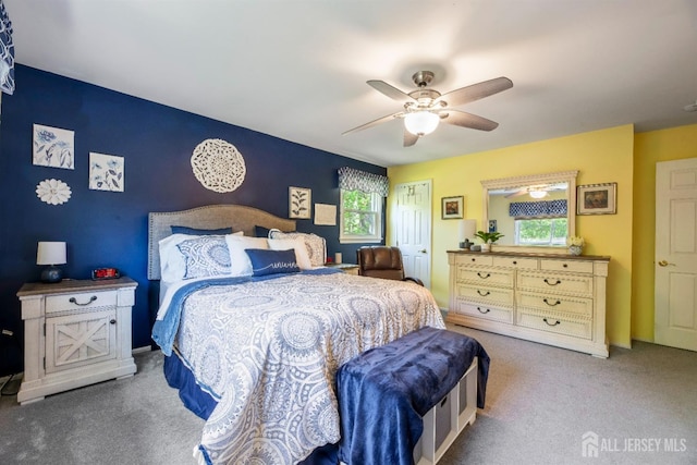 bedroom with carpet and ceiling fan