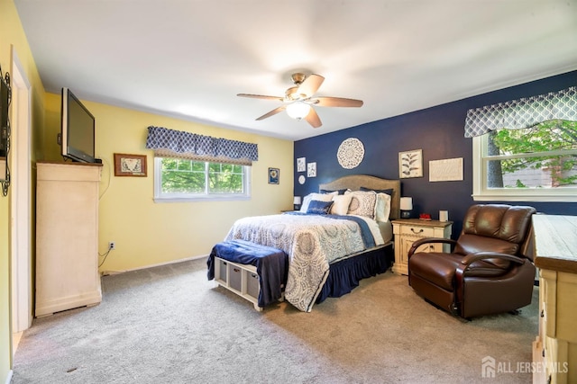 bedroom with carpet floors and ceiling fan