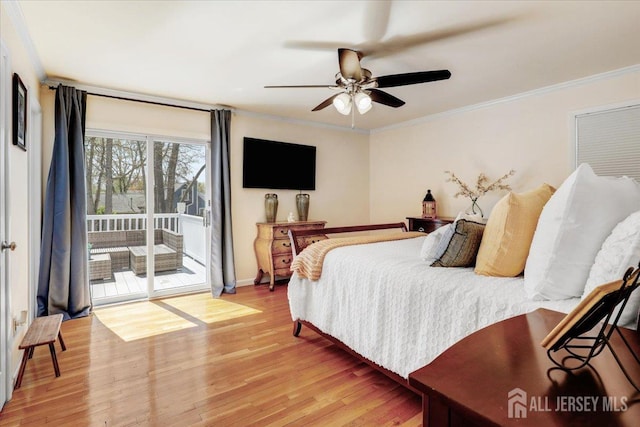 16 Dutch Valley Rd, Howell, NJ 07731 - bedroom featuring access to outside, light wood-style flooring, crown molding, baseboards, and a ceiling fan